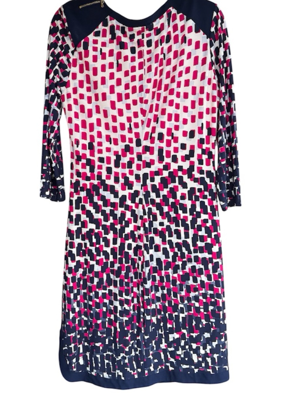 Donna Morgan Navy and Fuchsia Geometric 3/4 Sleeve Dress